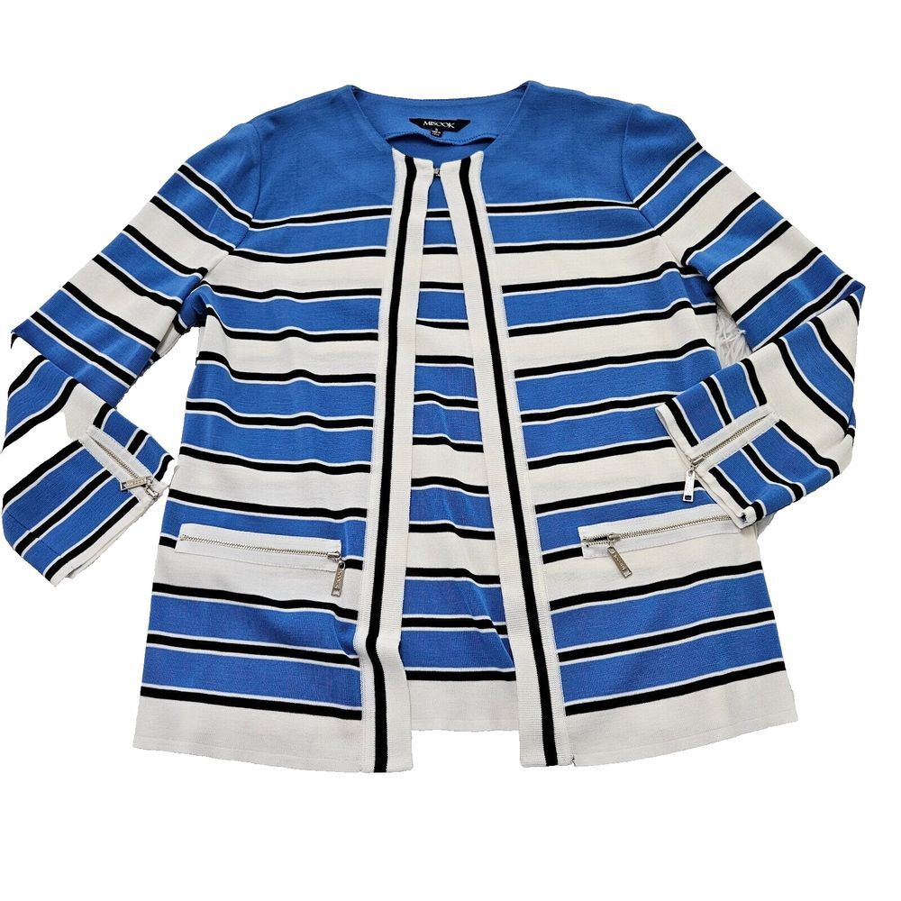 Misook Women's‎ Blue Striped Nautical Sophisticated Cardigan Sweater Sz S